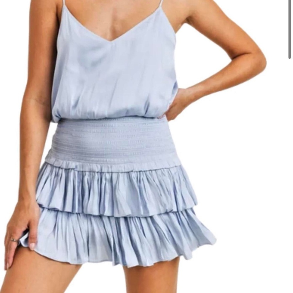 Reset Light Blue Tiered Ruffle Mini Skirt